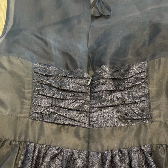 KAY UNGER NAVY BLUE 100% SILK OVER LACE KEY HOLE MIDI PARTY DRESS FIT & Flare 8 - Picture 5 of 14